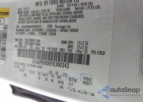 2015 Ford Fusion Se z USA, uszkodzony, nr VIN 3FA6P0HD0FR300343
